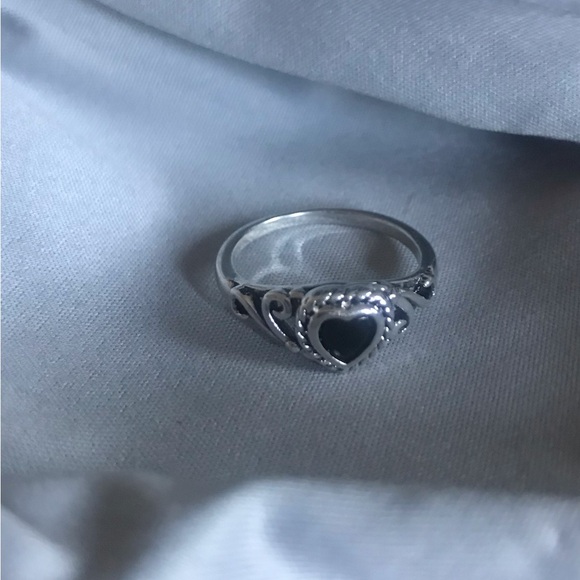 Jewelry - Classic Silver Heart Ring with Black Accent
